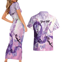 Personalized Polynesian Lupus Awareness Couples Matching Short Sleeve Bodycon Dress and Hawaiian Shirt Butterfly Hologram Lupus Warrior LT01 - Polynesian Pride