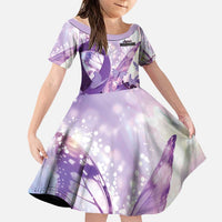 Personalized Polynesian Lupus Awareness Family Matching Off Shoulder Maxi Dress and Hawaiian Shirt Butterfly Hologram Lupus Warrior LT01 Daughter's Dress Purple - Polynesian Pride