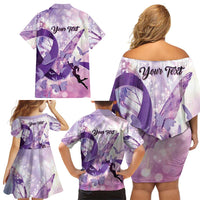 Personalized Polynesian Lupus Awareness Family Matching Off Shoulder Short Dress and Hawaiian Shirt Butterfly Hologram Lupus Warrior