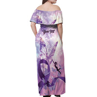 Personalized Polynesian Lupus Awareness Off Shoulder Maxi Dress Butterfly Hologram Lupus Warrior LT01 - Polynesian Pride