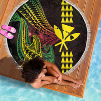 Hawaii Kakau Hammerhead Shark Beach Blanket Neon Plumeria Pattern