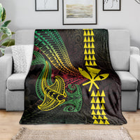 Hawaii Kakau Hammerhead Shark Blanket Neon Plumeria Pattern