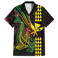 Hawaii Kakau Hammerhead Shark Hawaiian Shirt Neon Plumeria Pattern LT01 Black - Polynesian Pride