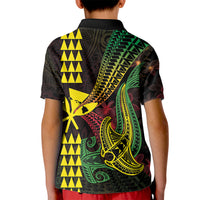 Hawaii Kakau Hammerhead Shark Kid Polo Shirt Neon Plumeria Pattern