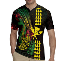 Hawaii Kakau Hammerhead Shark Rugby Jersey Neon Plumeria Pattern LT01 - Polynesian Pride