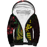 Hawaii Kakau Hammerhead Shark Sherpa Hoodie Neon Plumeria Pattern LT01 Unisex Black - Polynesian Pride