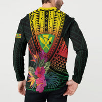 Hawaii Kanaka Maoli Flag Day Button Sweatshirt Tropical Flowers