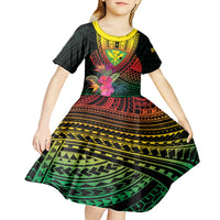 Hawaii Kanaka Maoli Flag Day Kid Short Sleeve Dress Tropical Flowers