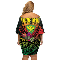 Hawaii Kanaka Maoli Flag Day Off Shoulder Short Dress Tropical Flowers LT01 - Polynesian Pride