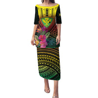 Hawaii Kanaka Maoli Flag Day Puletasi Tropical Flowers LT01 Long Dress Black - Polynesian Pride