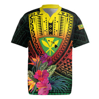 Hawaii Kanaka Maoli Flag Day Rugby Jersey Tropical Flowers LT01 Black - Polynesian Pride
