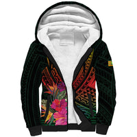 Hawaii Kanaka Maoli Flag Day Sherpa Hoodie Tropical Flowers LT01 Unisex Black - Polynesian Pride