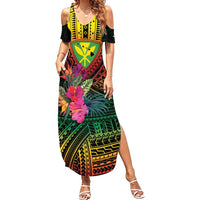 Hawaii Kanaka Maoli Flag Day Summer Maxi Dress Tropical Flowers LT01 Women Black - Polynesian Pride