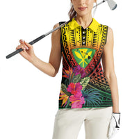 Hawaii Kanaka Maoli Flag Day Women Sleeveless Polo Shirt Tropical Flowers