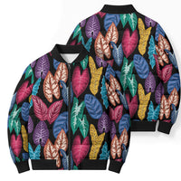 Hawaii Colorful Tropical Leaves Bomber Puffer Jacket