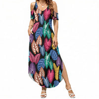 Hawaii Colorful Tropical Leaves Summer Maxi Dress