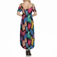 Hawaii Colorful Tropical Leaves Summer Maxi Dress