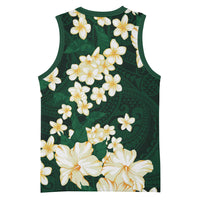 Hawaii Hibiscus Plumeria Green Basketball Jersey Polynesian Pattern