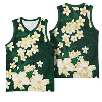 Hawaii Hibiscus Plumeria Green Basketball Jersey Polynesian Pattern