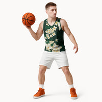 Hawaii Hibiscus Plumeria Green Basketball Jersey Polynesian Pattern