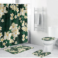 Hawaii Hibiscus Plumeria Green Bathroom Set Polynesian Pattern
