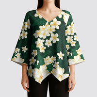 Hawaii Hibiscus Plumeria Green Kimono Sleeve Blouse Polynesian Pattern
