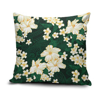 Hawaii Hibiscus Plumeria Green Pillow Cover Polynesian Pattern
