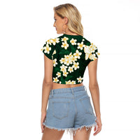 Hawaii Hibiscus Plumeria Green Raglan Cropped T Shirt Polynesian Pattern