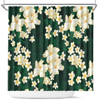 Hawaii Hibiscus Plumeria Green Shower Curtain Polynesian Pattern