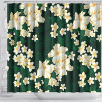 Hawaii Hibiscus Plumeria Green Shower Curtain Polynesian Pattern
