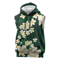 Hawaii Hibiscus Plumeria Green Sleeveless Hoodie Polynesian Pattern