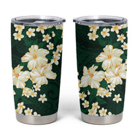 Hawaii Hibiscus Plumeria Green Tumbler Cup Polynesian Pattern