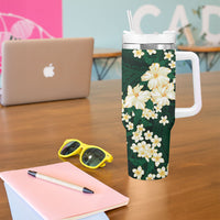 Hawaii Hibiscus Plumeria Green Tumbler With Handle Polynesian Pattern