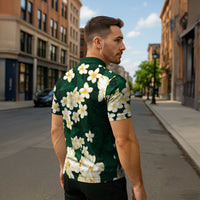 Hawaii Hibiscus Plumeria Green Zipper Polo Shirt Polynesian Pattern