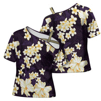Hawaii Hibiscus Plumeria Purple Cross Shoulder Shirt Polynesian Pattern