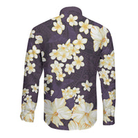 Hawaii Hibiscus Plumeria Purple Long Sleeve Button Shirt Polynesian Pattern
