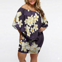 Hawaii Hibiscus Plumeria Purple Off Shoulder Short Dress Polynesian Pattern