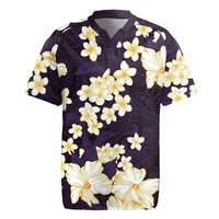 Hawaii Hibiscus Plumeria Purple Rugby Jersey Polynesian Pattern