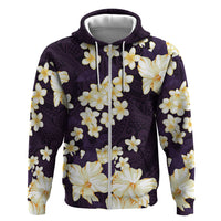 Hawaii Hibiscus Plumeria Purple Zip Hoodie Polynesian Pattern