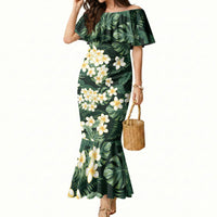 Hawaii Plumeria Tropical Leaves Mermaid Dress Monstera Calathea Palm Fronds