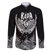 Custom New Zealand Rugby Family Matching Long Sleeve Bodycon Dress and Hawaiian Shirt NZ Opango Forever Silver Fern Heart LT01 Dad's Shirt - Long Sleeve Black - Polynesian Pride