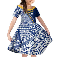 Nauru Independence Day Family Matching Off Shoulder Maxi Dress and Hawaiian Shirt Repubrikin Naoero Gods Will First LT01 Daughter's Dress Blue - Polynesian Pride