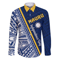 Nauru Independence Day Family Matching Off Shoulder Maxi Dress and Hawaiian Shirt Repubrikin Naoero Gods Will First LT01 Dad's Shirt - Long Sleeve Blue - Polynesian Pride