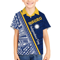 Nauru Independence Day Family Matching Off Shoulder Short Dress and Hawaiian Shirt Repubrikin Naoero Gods Will First LT01 Son's Shirt Blue - Polynesian Pride