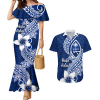 Hafa Adai Guam Couples Matching Mermaid Dress and Hawaiian Shirt Polynesian Floral Blue Pattern LT01 Blue - Polynesian Pride