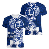 Hafa Adai Guam Women V Neck T Shirt Polynesian Floral Blue Pattern LT01 - Polynesian Pride