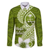 Hafa Adai Guam Family Matching Long Sleeve Bodycon Dress and Hawaiian Shirt Polynesian Olive Green Blue Pattern LT01 Dad's Shirt - Long Sleeve Green - Polynesian Pride