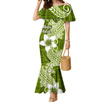 Hafa Adai Guam Family Matching Mermaid Dress and Hawaiian Shirt Polynesian Olive Green Blue Pattern LT01 Mom's Dress Green - Polynesian Pride
