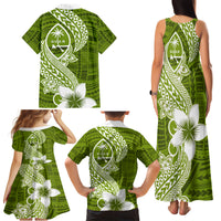 Hafa Adai Guam Family Matching Tank Maxi Dress and Hawaiian Shirt Polynesian Olive Green Blue Pattern LT01 - Polynesian Pride