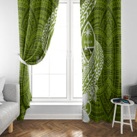 Hafa Adai Guam Window Curtain Polynesian Olive Green Blue Pattern LT01 - Polynesian Pride
